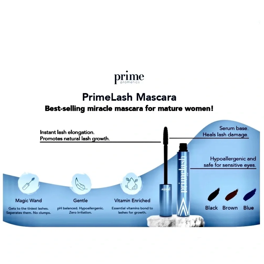 Primelash Lengthening & Volumizing Black Mascara for Thinning & Mature Lashes